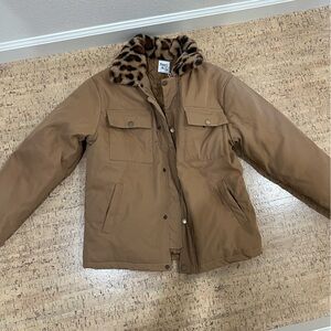 Princess Polly Tan Jacket with Leopard Print Collar